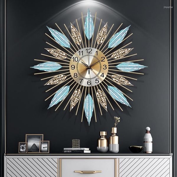 Relojes de pared de lujo de Metal grande de diseño moderno reloj de sala de estar reloj grande arte del hierro Orologio Da Parete decoración del hogar DK50WC