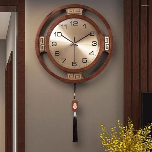 Horloges murales de luxe salon horloge pièces décoration élégante maison classique numéro aiguilles en bois rond wandklok décor