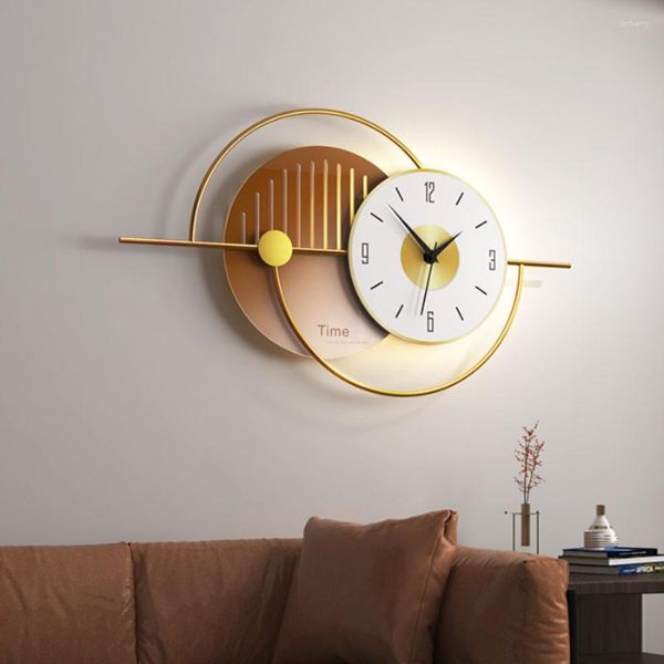 Horloges murales de luxe salon horloge montre or Art Design moderne décoration lumière blanc rond chiffres Saat décor