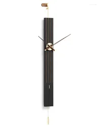 Relojes de pared Reloj nórdico de lujo Péndulo de madera de metal moderno Relojes creativos de cobre puro Decoración del hogar Regalo para el salón
