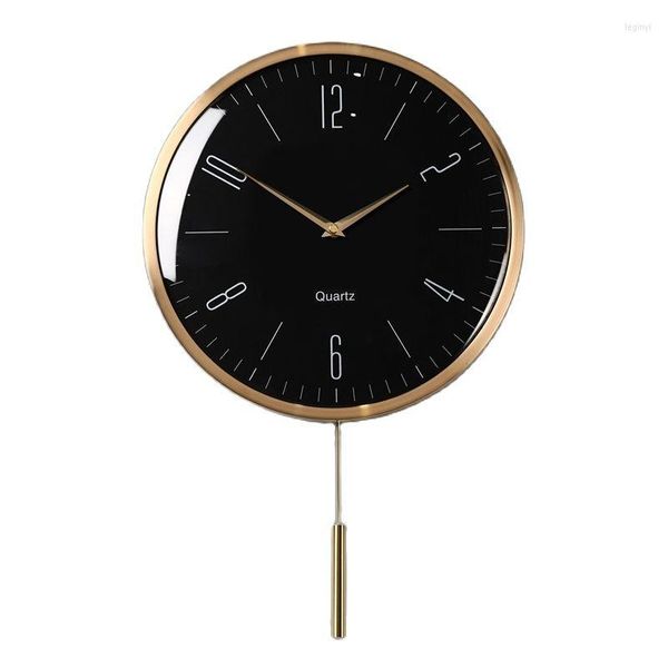 Relojes de pared, reloj de péndulo de lujo, decoración artística creativa, reloj silencioso dorado moderno de Metal, regalo para el salón