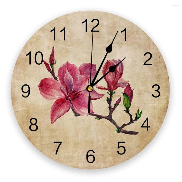 Relojes de pared Magnolia Papel Pintura al óleo Decoraciones para el hogar Sala de estar Reloj Diseño moderno Pegatinas Digital