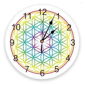 Horloges murales Mandala ronde colorée horloge acrylique suspendue temps silencieux maison intérieur chambre salon bureau décoration