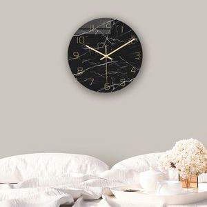 Horloges murales marbre 3D horloge Chic motif noir montre ronde moderne créativité nordique décor à la maison Reloj De Pared