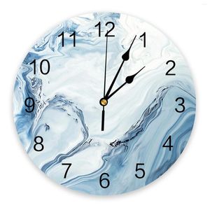 Wandklokken Marmer Vloeiende Textuur Blauw Gedrukte Klok Moderne Stille Woonkamer Home Decor Hangend Horloge