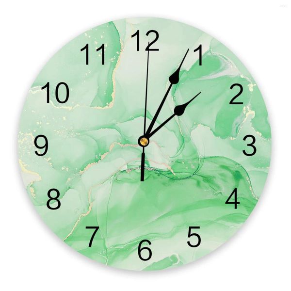 Horloges murales marbre simple couleur diagonale pure bord d'or horloge verte nourriture café restaurant décoration ronde maison