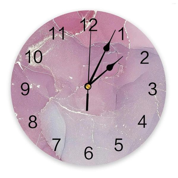 Horloges murales Texture de marbre Rose Silencieux Salon Décoration Horloge ronde Maison Chambre Cuisine Décor