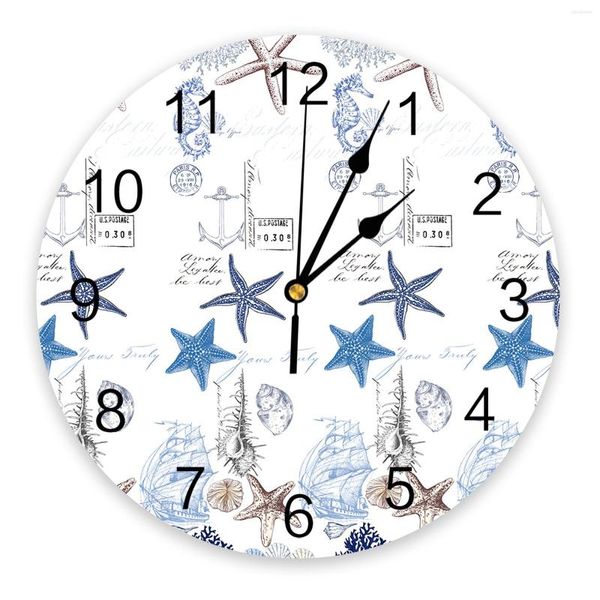 Horloges murales Texture marine coquillages étoile de mer hippocampe horloge Design moderne salon décoration muet montre décor à la maison