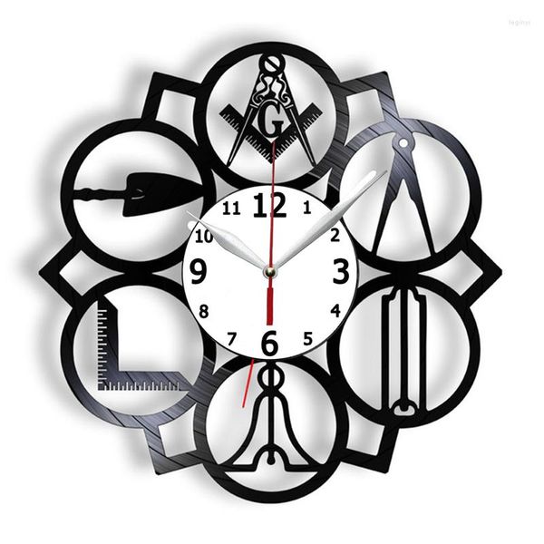 Relojes de pared Masonic Free Mason Logo Hecho de reloj de registro Relojes Colgante decorativo Diseño moderno silencioso Decoración de la habitación del hogar