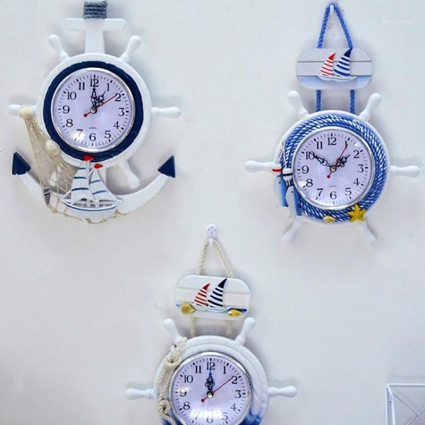 Relojes de pared reloj mediterráneo pequeño de madera silencioso creativo para habitación de niños moderno Duvar Saati decoración del hogar 60ZB1