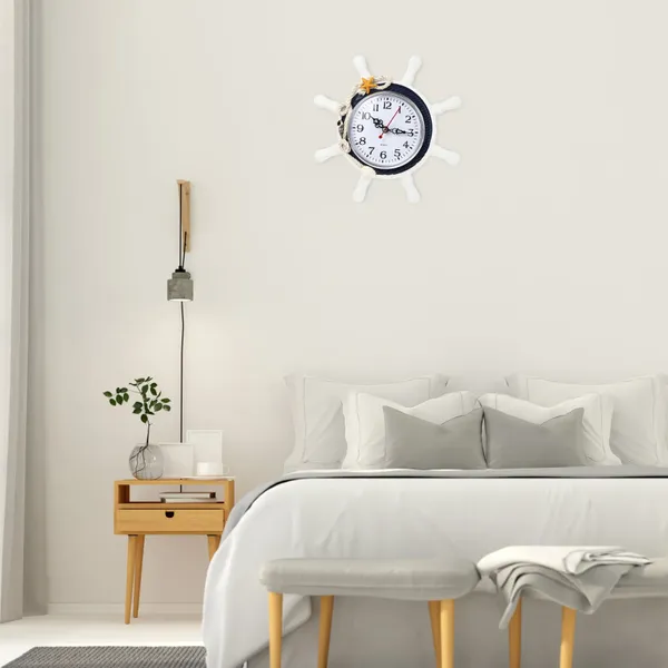 Horloges murales Horloge méditerranéenne Volant Nautique Silent Beach Thème Ticking avec corde Shell Décor pour chambre à coucher