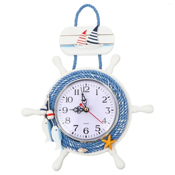 Relojes de pared Reloj de ancla de estilo mediterráneo Tema de playa Rueda de barco náutico Decoración de dirección ( )