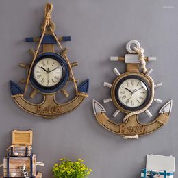 Horloges murales Méditerranée Horloge rétro Fiberboard Anchor silencieux Hangage Horaire Coffee Bar Home Decoration