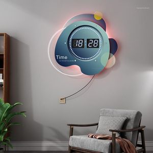 Horloges murales MEISD grande horloge numérique décorative contrôle de la musique intelligente montres téléphone portable Bluetooth connecter décor à la maison Horloge bleue