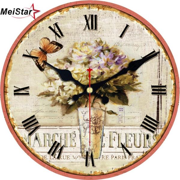 Horloges murales MEISTAR 3 motif Vintage fleur ronde décor à la maison pour cuisine vie silencieuse montres accessoires Art grand