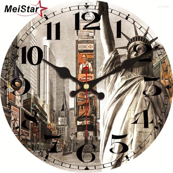 Horloges murales MEISTAR Vintage silencieux Antique Times Square Design montres pour salon cuisine décor à la maison Art grand