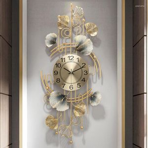 Wandklokken Metaal Ginkgo Blad Licht Luxe Klok Mode Decoratief Huis Woonkamer Veranda Decor Hanger Stille Quartz Horloges