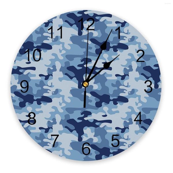 Relojes de pared reloj de camuflaje azul militar diseño moderno decoración de sala de estar cocina reloj silencioso decoración Interior del hogar