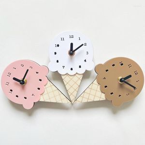 Horloges murales Mini crème glacée horloge en bois dessin animé muet silencieux pour enfants chambre décoration suspendus ornement nordique décor à la maison meubles