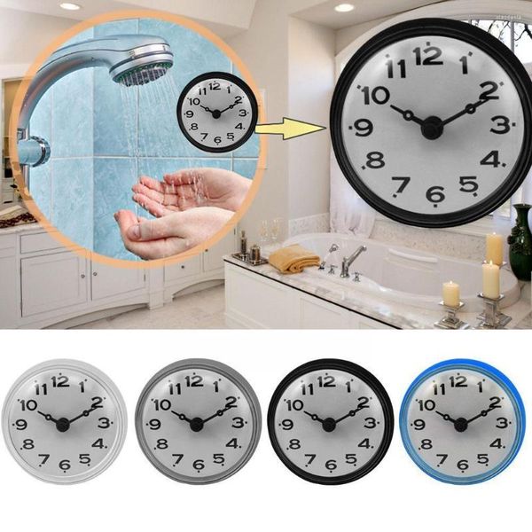 Relojes de pared Mini Sucker Reloj Baño Anti-Fog Impermeable DIY Pegatinas digitales Silencioso para el hogar Sala de estar Offic B1M8