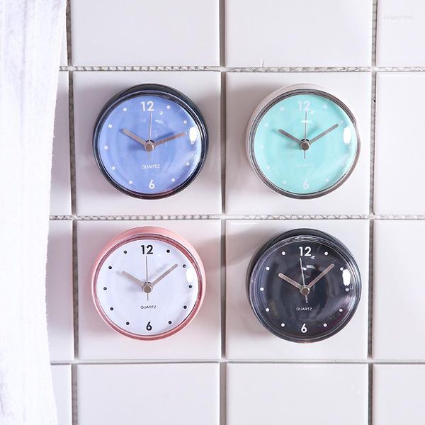 Horloges murales Mini ventouse étanche salle de bain horloge créative circulaire petite cuisine montée verre