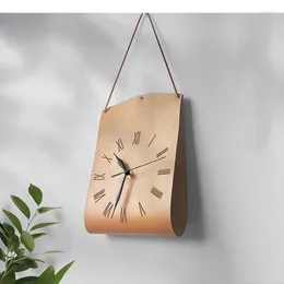 Relojes de pared minimalistas de cuero PU con forma de bolso, reloj de aguja de barrido silencioso, fondo de sala de estar, decorativo, montado en la pared