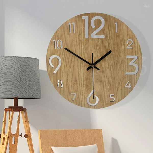 Horloges murales minimaliste batterie bois Horloge chambre calme salon moderne luxe Horloge Murale Design d'intérieur YY50WC