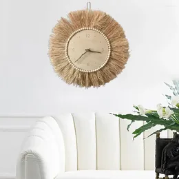 Horloges murales Horloge minimaliste Décor Bois Bast Straw Eco-friendly Rond Silencieux pour El