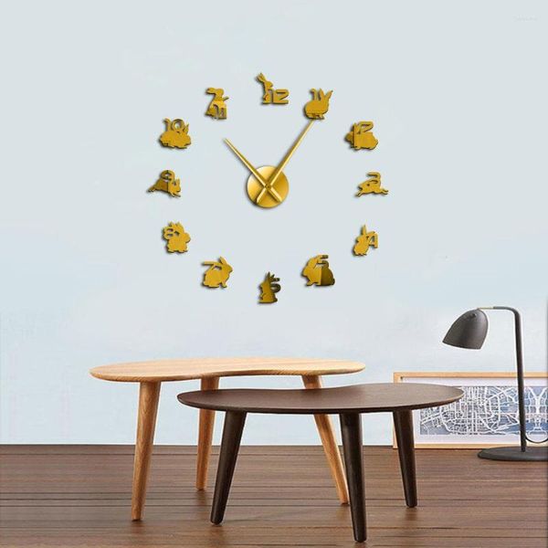 Relojes de pared, pegatina de espejo, números, familia, reloj grande, colgante de animales, reloj de cuarzo silencioso, decoración de guardería de bosque