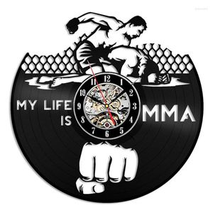 Horloges murales MMA Combat Combat Boxe Arts Martiaux Record Horloge Force Combat Sports Décor À La Maison Cage Fighter Boxer Disque Artisanat