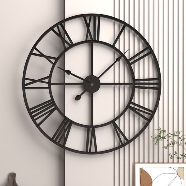 Horloges murales modernes 3D grands chiffres romains rétro rond métal fer précis silencieux nordique suspendu ornement salon décoration 230111