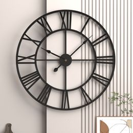 Horloges murales modernes 3D grandes horloges murales chiffres romains rétro rond métal fer précis silencieux nordique suspendu ornement salon décoration 230614
