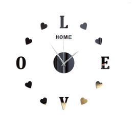 Horloges murales horloge moderne grand salon amovible 3D autocollants décalcomanies bureau lettres d'amour bricolage sans cadre miroir Surface décor à la maison