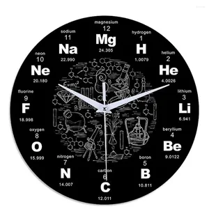 Horloges murales Corloge moderne avec chimie science table périodique rond acrylique muet 12 pouces noir