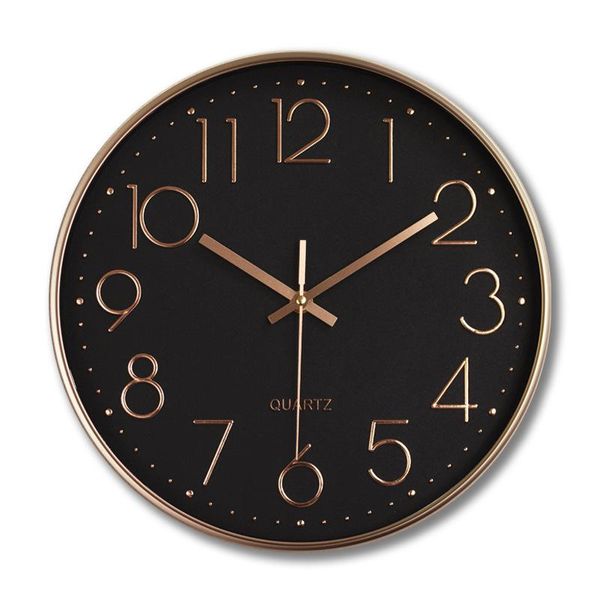 Relojes de pared Diseño moderno Reloj redondo de 12 pulgadas Espejo creativo digital Blanco Gran lujo Decoración del hogar de oro