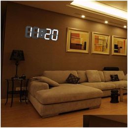 Relojes de pared Diseño moderno Reloj LED 3D Alarma digital Hogar Sala de estar Mesa de oficina Escritorio Pantalla nocturna Entrega de gota Decoración de jardín Dhmdm