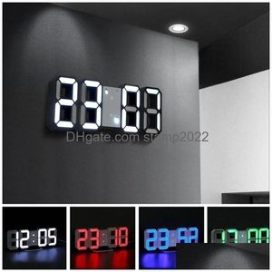 Relojes de pared Diseño moderno Reloj LED 3D Alarma digital Hogar Sala de estar Mesa de oficina Escritorio Pantalla nocturna Entrega de entrega Decoración de jardín DHZNX