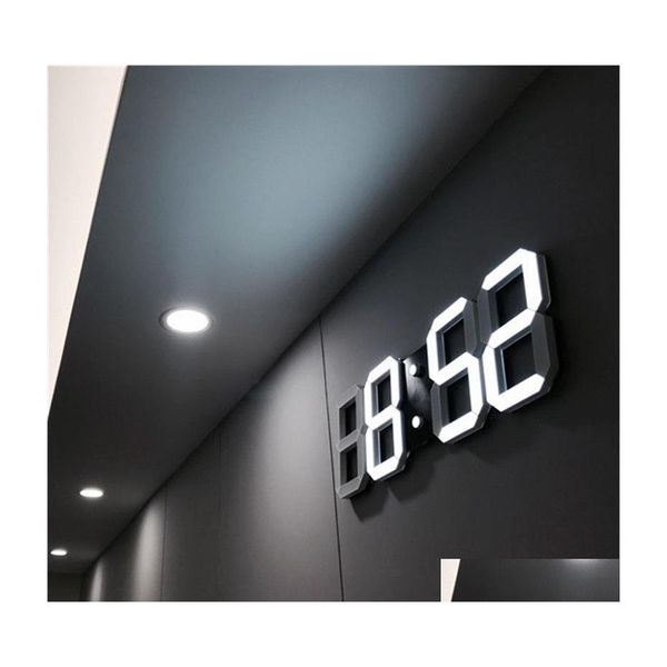 Horloges Murales Design Moderne 3D Led Horloge Alarme Numérique Maison Salon Bureau Table Bureau Nuit Affichage Drop Delivery Jardin Décor Dhxs9
