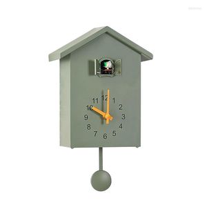 Horloges murales Design moderne coucou horloge luxe nordique cuisine en plastique montre créative enregistrement rectangulaire Reloj Pared avec oiseau