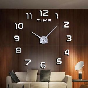 Horloges murales Design moderne grande Horloge murale 3D bricolage horloges à Quartz montres de mode acrylique miroir autocollants salon décor à la maison Horloge 231009