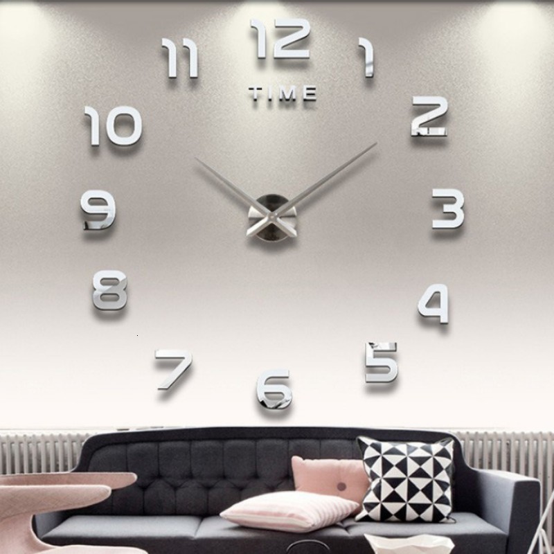 벽시계 현대 디자인 큰 벽 시계 3D DIY 석영 시계 패션 시계 아크릴 미러 스티커 거실 홈 장식 Horloge 230614