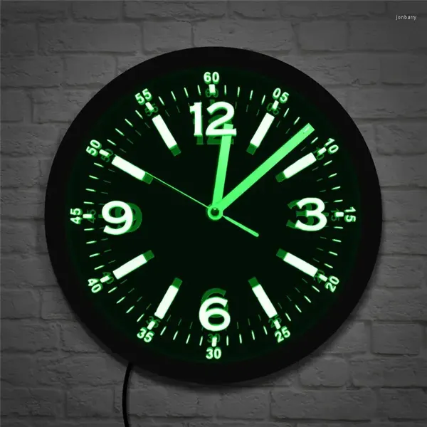 Relojes de pared Diseño moderno Reloj con luz de neón LED Número grande Relojes luminosos silenciosos Espejo alimentado por USB Decoración del hogar Zegar