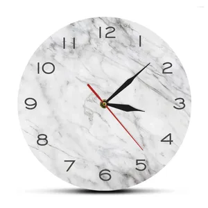Horloges murales Design moderne Blanc Gris Marbre Texture Imprimer Horloge Silencieuse Non Ticking Montres Cuisine Salon Montre Décor À La Maison