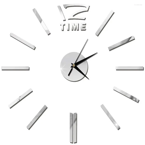 Horloges murales Horloge de bricolage moderne Grand miroir 3D sans cadre Autocollants pour la maison Salon Bureau Décor