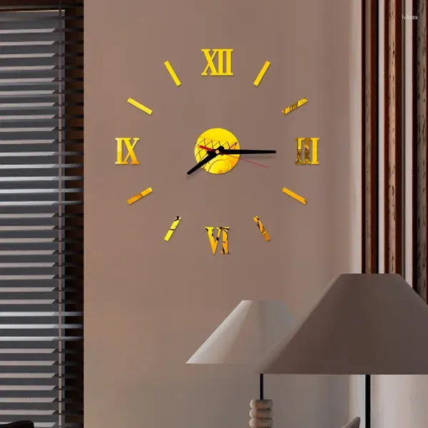 Horloges murales modernes bricolage intérieur horloge romaine autocollant 3D décor à la maison effet miroir autocollants pour chambres d'enfants