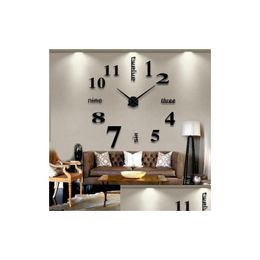 Horloges murales Moderne bricolage grande horloge murale 3D miroir Surface autocollant décor à la maison Art Design nouvelle maison jardin décor à la maison horloges Dhv5Y