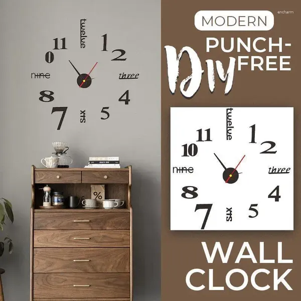 Relojes de pared Moderno DIY Reloj sin perforaciones Número 3D Acrílico Reloj silencioso Diseño Espejo Stic