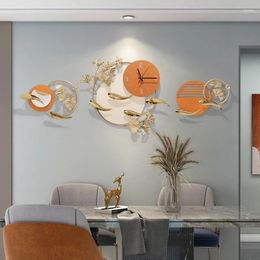 Horloges murales Triptyque de mode moderne en fer forgé horloge muette maison salon suspendu peinture El Villa Club autocollant artisanat
