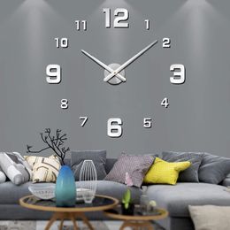 Wandklokken Moderne frameloze doe -het -zelf wandklok 130 cm/51 '' Grote 3D Wall Watch Mirror Stickers voor minimalisme thuiskantoor woonkamer decoratie 230301