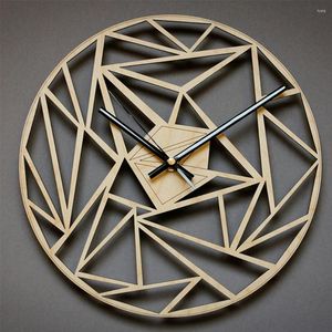 Wandklokken Moderne geometrische patroon Batterij bedienen Verwijderbare ronde slaapkamer Bamboo Gift Easy Installeren Huis Woonkamer eenvoudige klok